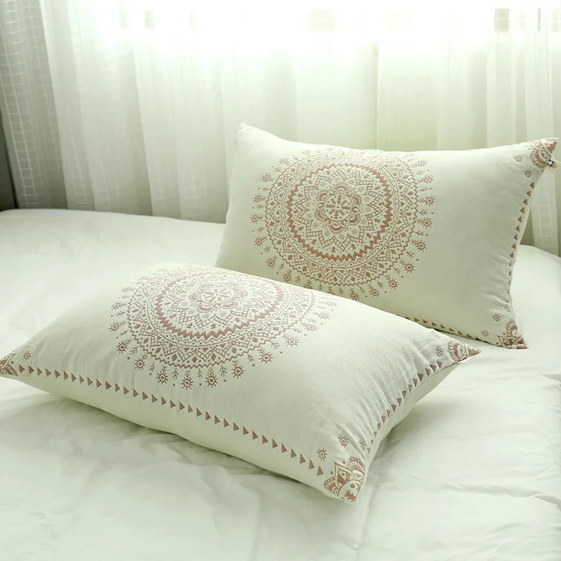 غطاء سرير مفرد ياباني من القطن DecorBites™ مع غطاء وسادة - تصميم طيور وزهور