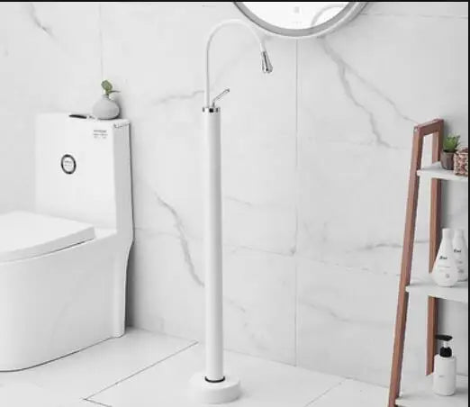 DecorBites™ Black Brass Floor Standing Bathtub Faucet with Long Water Drop Design