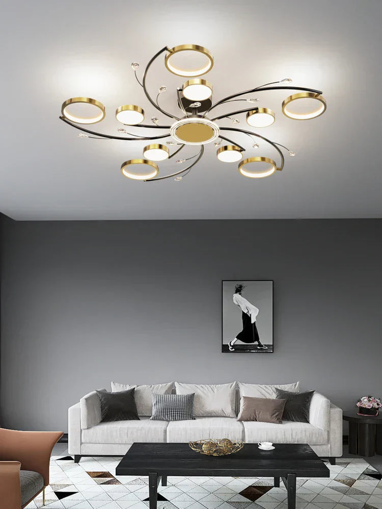 ثريا ليد ألمنيوم ذهبية من DecorBites™ مع كريستال K9، مصابيح معلقة فاخرة لديكور المنزل