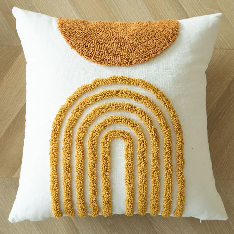 DecorBites™ Geometric Tufted Embroidered Cotton Canvas Cushion Cover 45*45cm