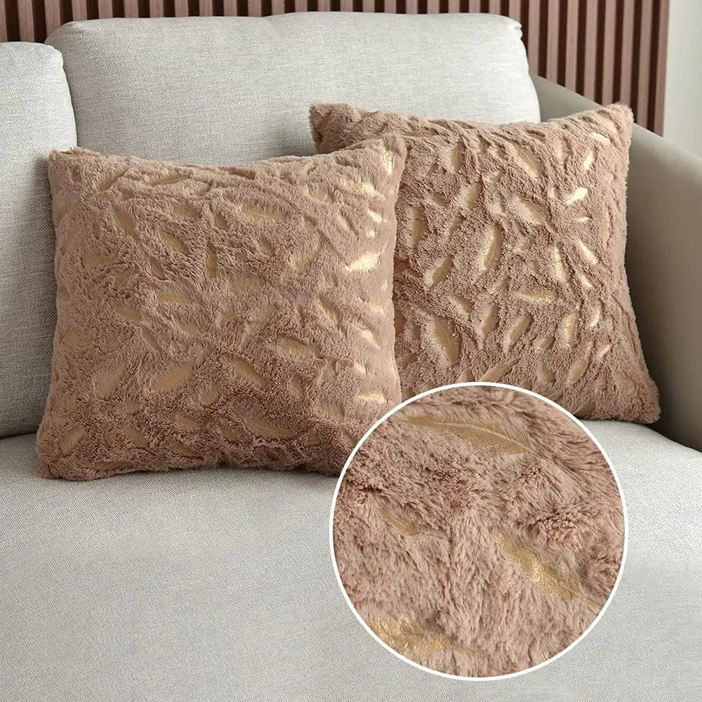 غطاء وسادة DecorBites™ Gold Feather Velvet 45x45، وسائد ديكور للكنب والسيارة