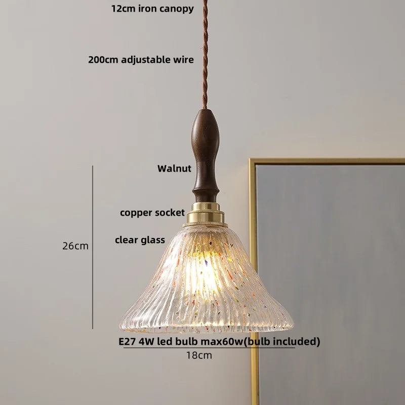 DecorBites™ LED Wood Walnut & Green Glass Pendant Light - Nordic Modern Style