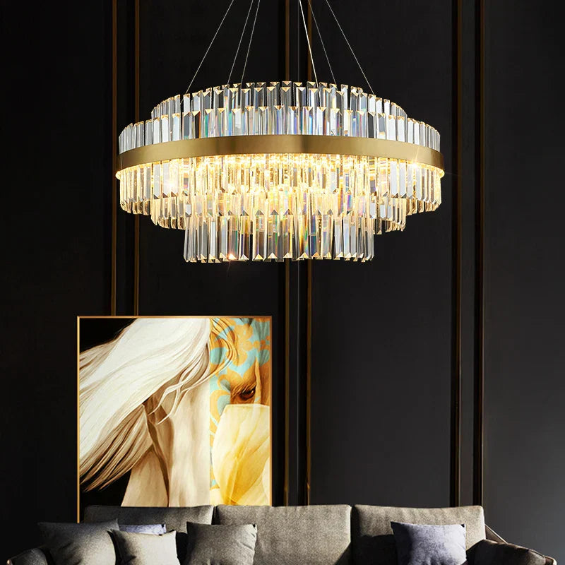 DecorBites™ Gold Metal Round Dimmable LED Pendant Light with K9 Crystals