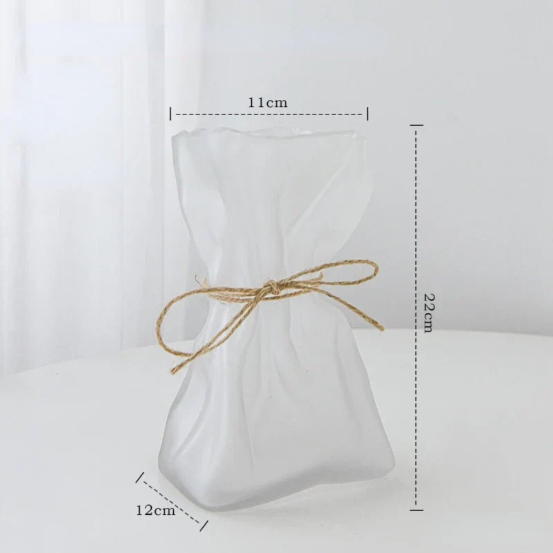 DecorBites™ مزهرية زجاجية شفافة مطوية بشكل غير منتظم، زينة يدوية، مزهريات زهور مائية