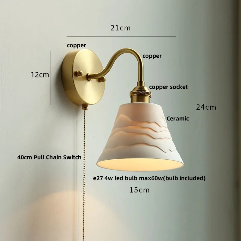 DecorBites™ Clear Glass LED Wall Sconce Pull Chain Switch Modern Copper Bedside Lamp
