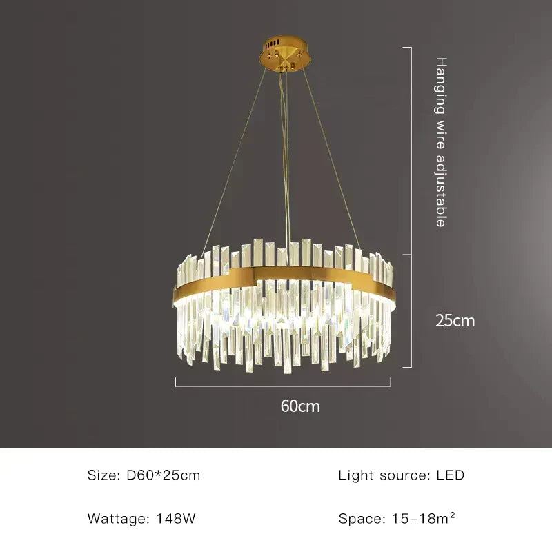 DecorBites™ Full Spectrum Gold Crystal Chandelier: Modern Luxury for Living Room, Bedroom, Dining Room