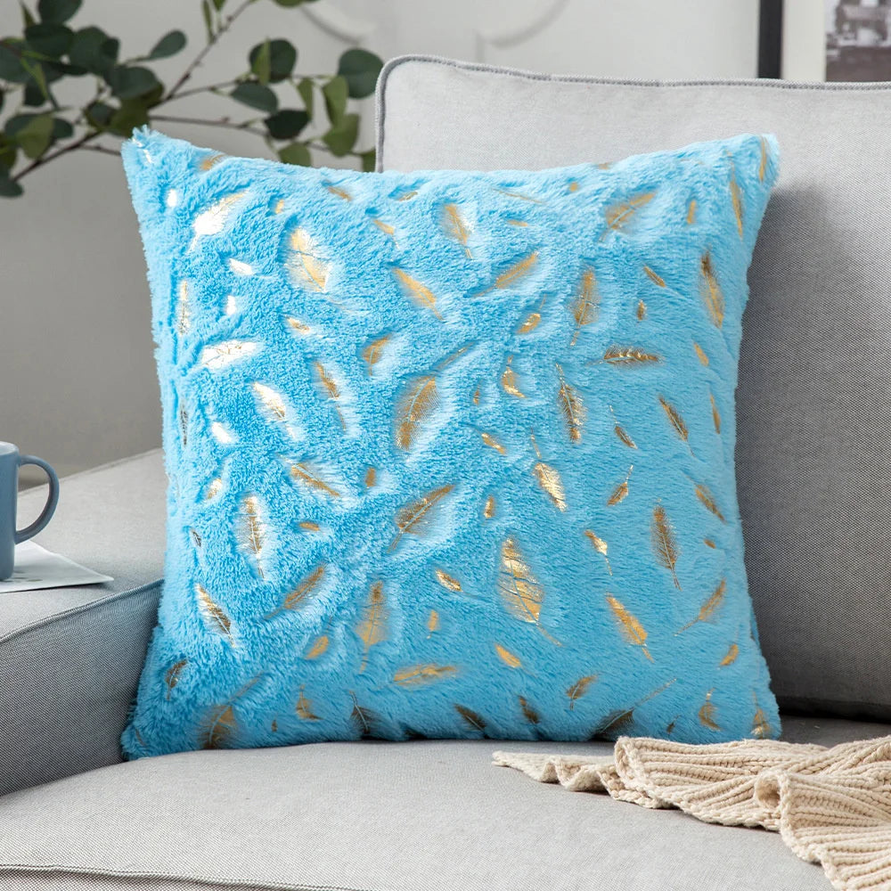 DecorBites™ Golden Fur Cushion Cover White 43x43 - Luxury Home Decor Pillow Case