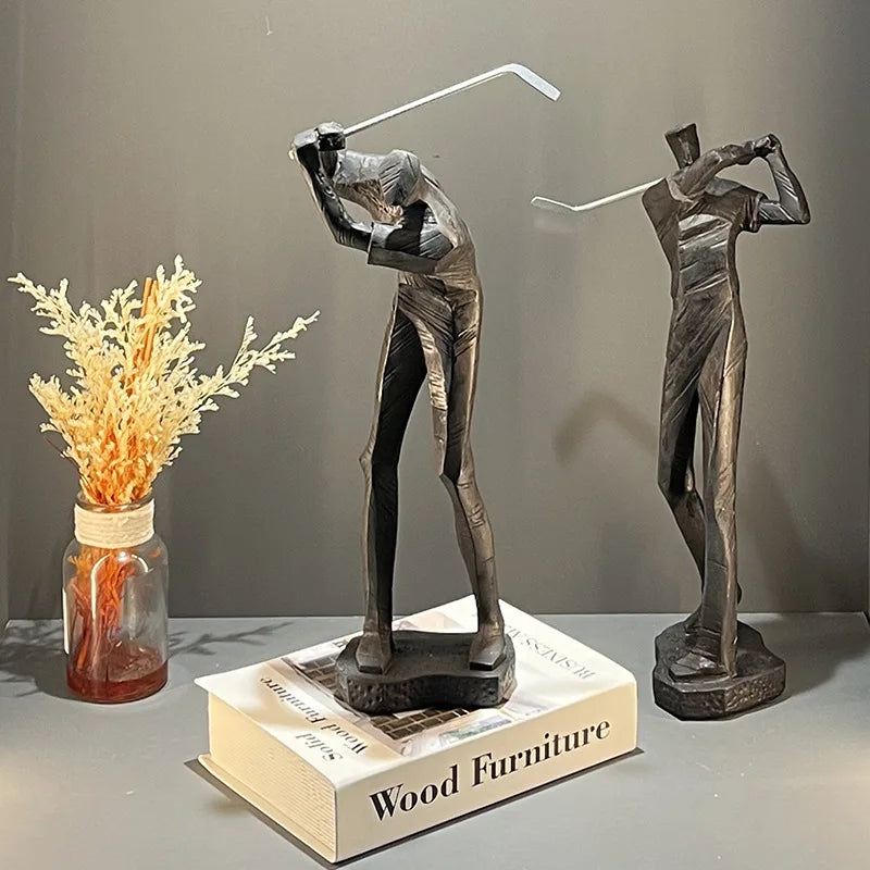 DecorBites™ Golf Player Sculpture Abstract Human Body Figure Statue Resin Decor Figurine