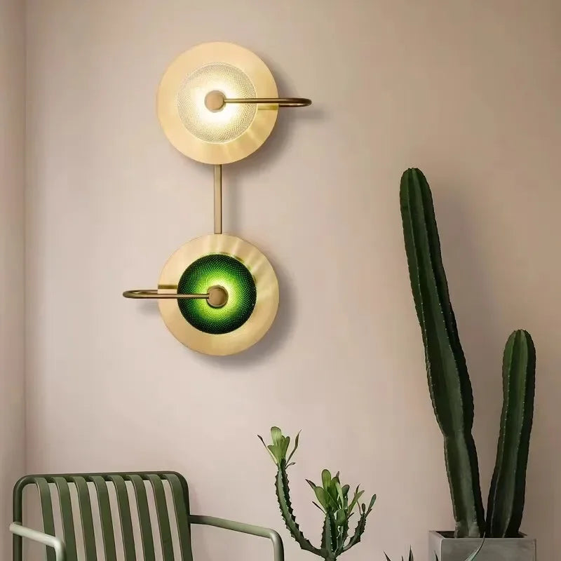 مصباح حائط DecorBites™ دائري من زجاج الكريستال الأخضر - أضواء فنية نورديكية بسيطة على طراز آرت ديكو