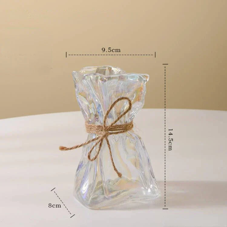 DecorBites™ مزهرية زجاجية شفافة مطوية بشكل غير منتظم، زينة يدوية، مزهريات زهور مائية