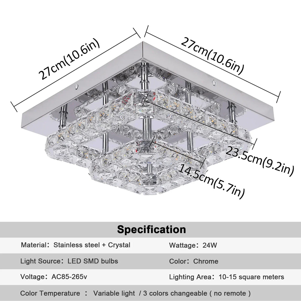 DecorBites™ Crystal LED Square Chandelier Ceiling Lamp for Bedroom Living Room Home Decor