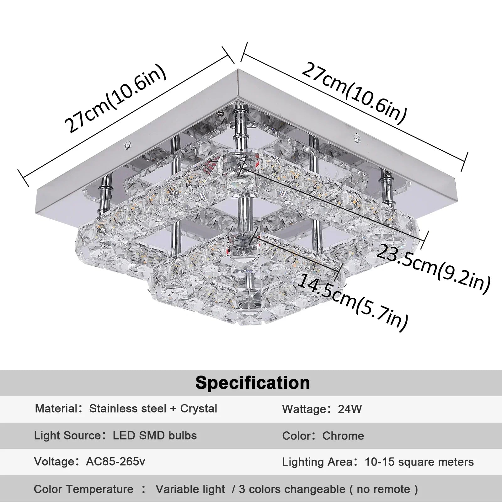 DecorBites™ Crystal LED Square Chandelier Ceiling Lamp for Bedroom Living Room Home Decor