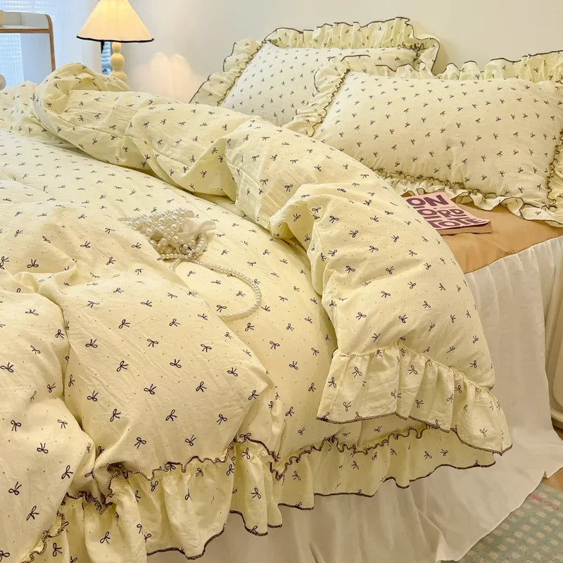 طقم مفروشات دانتيل من DecorBites™: تصميم مطبوع، حجم كوين مفرد، غطاء لحاف مريح، ملاءة مثبتة، كيسان وسادة
