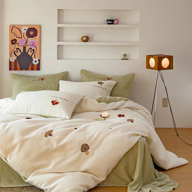 DecorBites™ Embroidered Cashmere Winter Duvet Set | Queen Size Warm Bedding & Blanket Cover