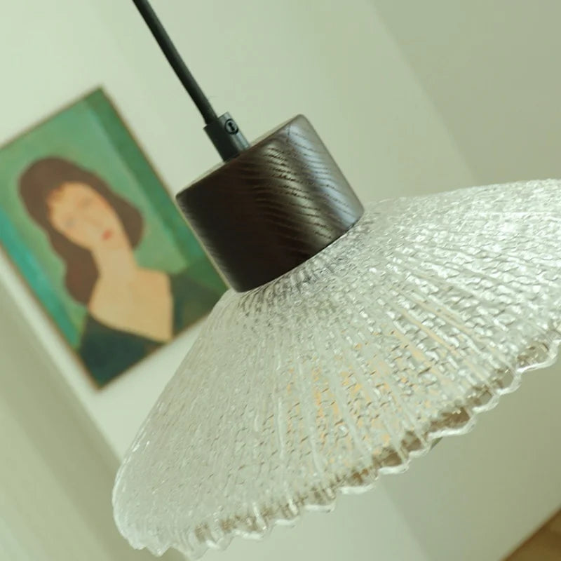 DecorBites™ مصباح معلق LED خشبي على الطراز الياباني، مصباح تعليق زجاجي شفاف قابل للتعديل