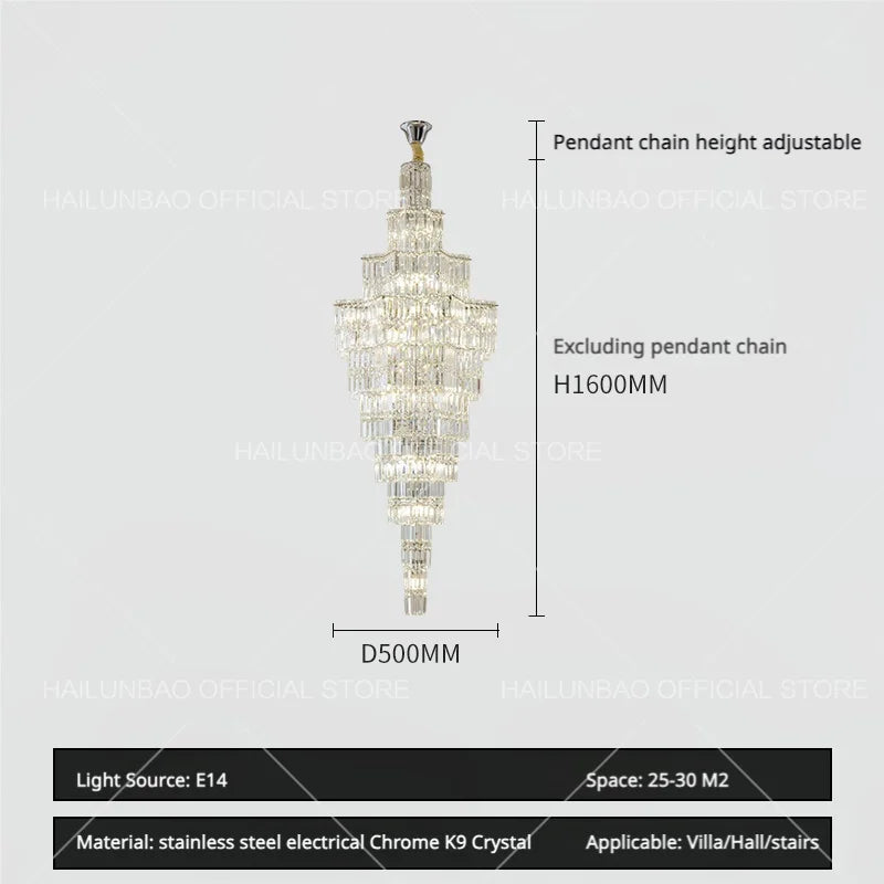 ثريا الدرج الكريستالية من ديكور بايتس™: طراز أوروبي فاخر لغرفة معيشة الفيلا