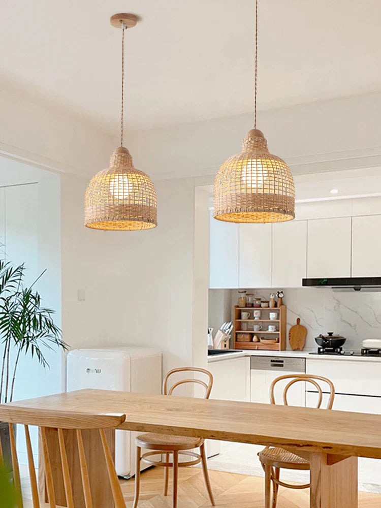 DecorBites™ Bamboo Pendant Lamps in Handmade Natural Wabi Sabi Style for Home, Dining, Bar Island