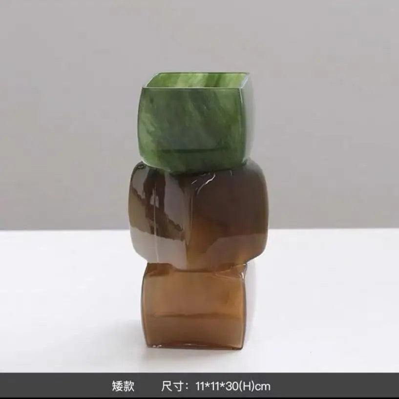 DecorBites™ Geometric Square Vase Table Soft Decoration Glass Decor for Hotel TV Counter