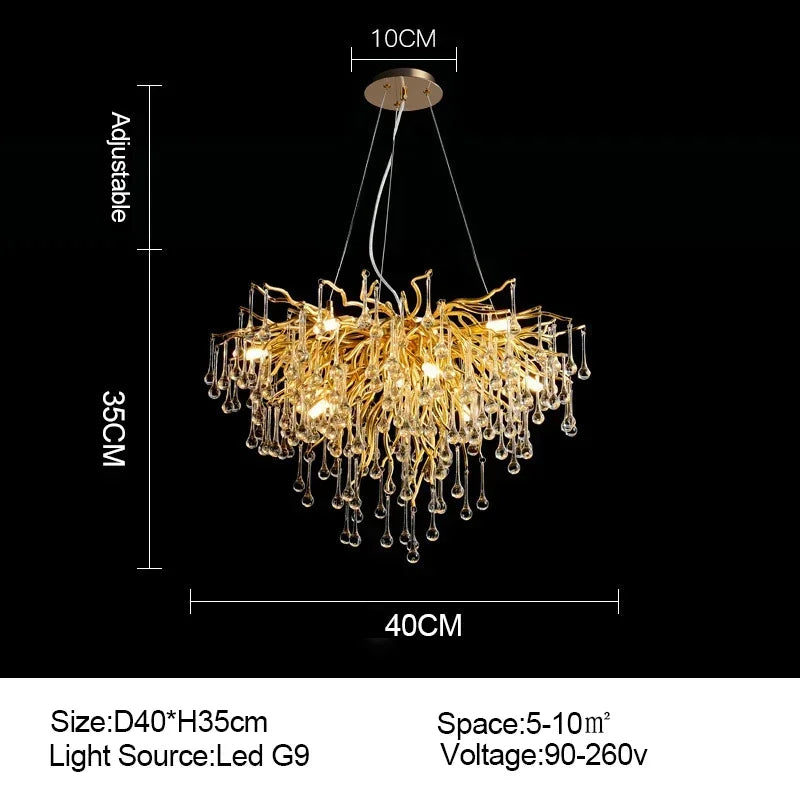 DecorBites™ Branch-shaped Golden Crystal Chandelier for Villa Bedroom and Living Room