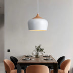 Nordic White Iron Pendant Light With Wood Accent