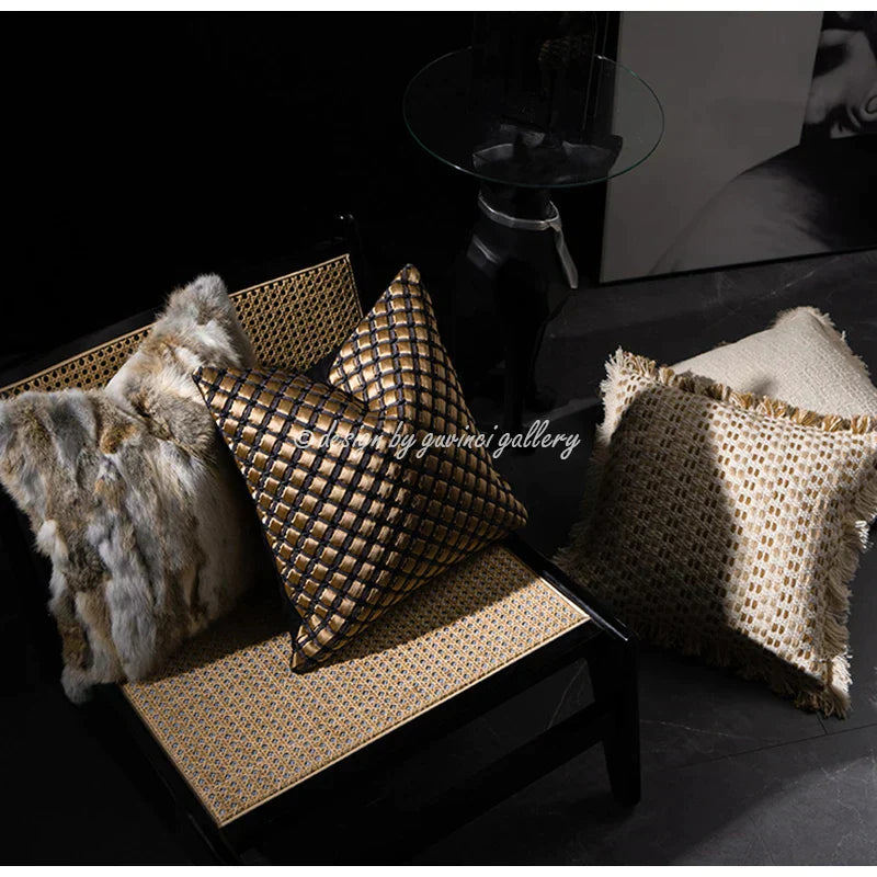 DecorBites™ Ivory Tawny Rabbit Fur Handmade Throw Pillow Covers - Modern Luxury Decor