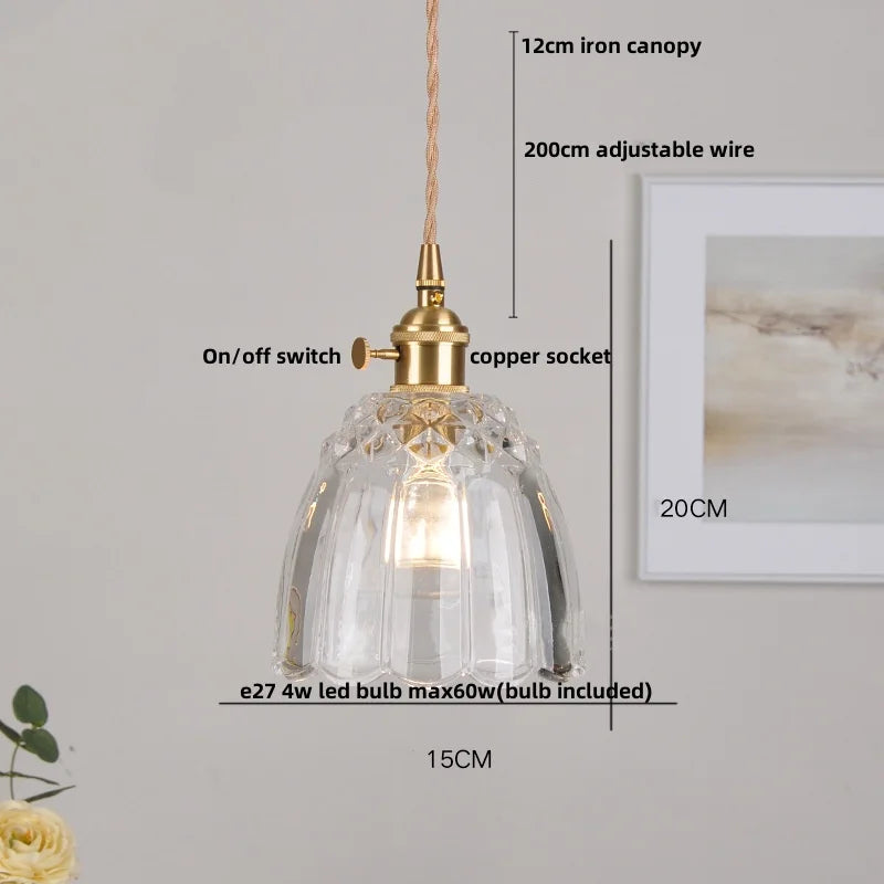 DecorBites™ ثريا معلقة من الزجاج الشفاف LED، مصباح نحاسي بتصميم نورديك لغرفة الطعام والمطبخ