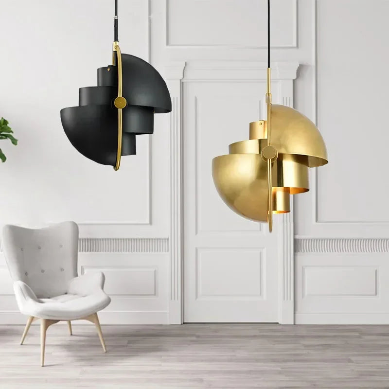 Danish Iron And Glass Pendant Light in Gold or Chrome