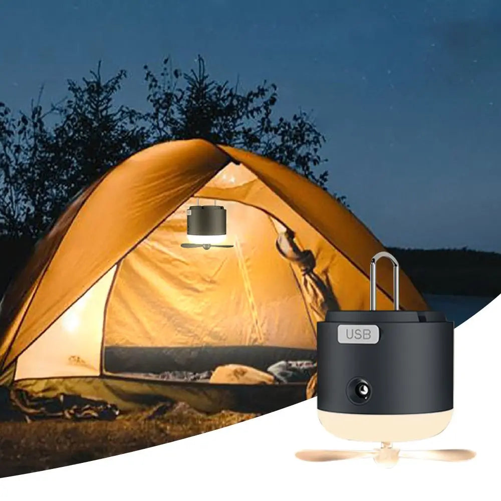 DecorBites™ 4-in-1 Rechargeable LED Camping Lantern with Fan & Spray