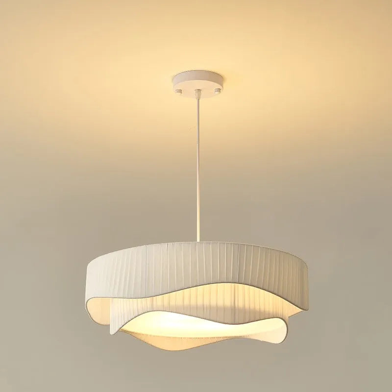 DecorBites™ Creamy Style E27 Chandelier Bedroom Pendant Lights: Minimalist White Fabric LED Lamps