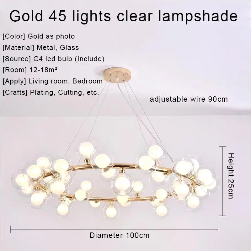 نجفة ديكور بايتس™ الذهبية بإضاءة LED، مصباح معلق عصري لغرفة المعيشة، المطبخ، غرفة النوم، غرفة الطعام
