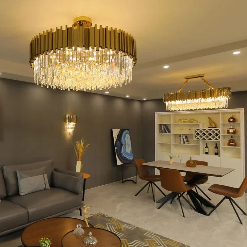 DecorBites™ Crystal Oval Round Chandelier: Luxury Nordic Modern LED Lighting for Home and Bar
