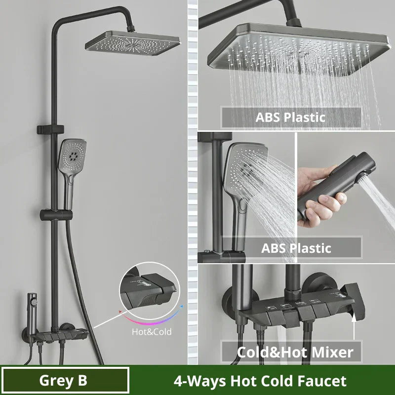DecorBites™ Digital Rainfall Shower System Mixer Set 4-way Bathroom Faucets Kit
