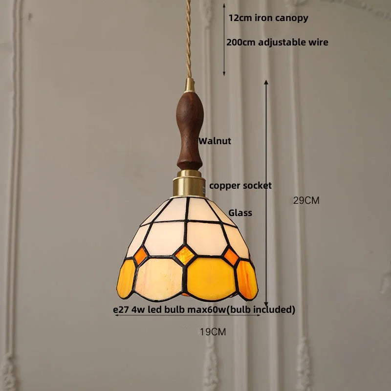 DecorBites™ Brass LED Pendant Light with Adjustable Glass & Wood Hang Lamp