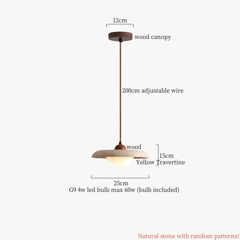 DecorBites™ Cuboid Stone LED Pendant Lights Wood Yellow Travertine Interior Lighting Hanging Lamp