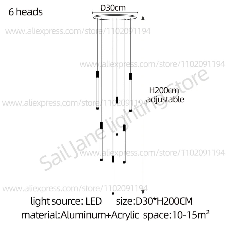 Modern Staircase Pendant Chandelier in Black or Gold