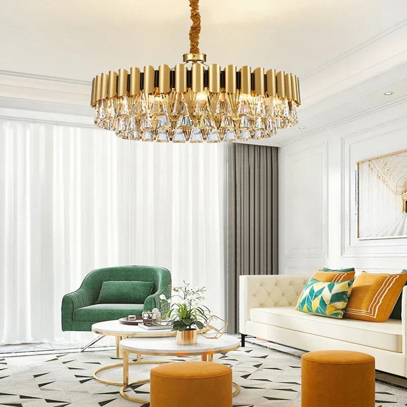 مصابيح ثريا كريستال ذهبية DecorBites™ LED كلاسيكية نورديك لغرفة المعيشة لامباراس