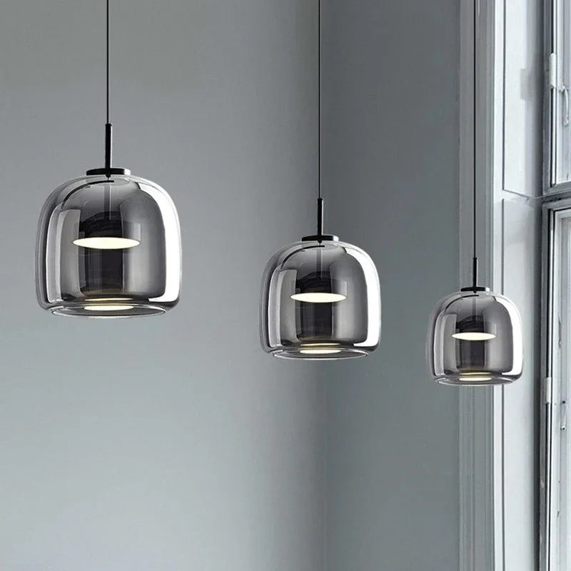 DecorBites™ Glass Bowl Chandelier: Modern Nordic LED Smoke Hanging Lamp for Dining Room, Bar - Indoor Decor Lighting
