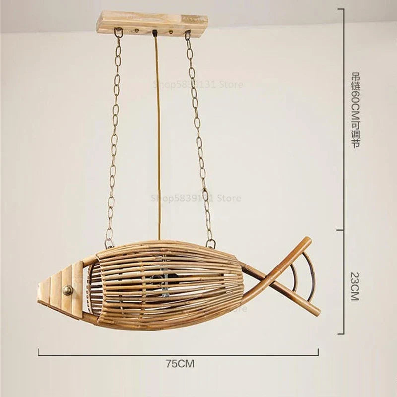 DecorBites™ Bamboo Fish Wall Lamp: Retro Cafe Bar Teahouse Decor, Living Room Farm Hotel Light