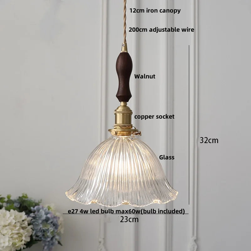 DecorBites™ Amber Glass LED Pendant Light Fixture Nordic Modern Copper Hanging Lamp