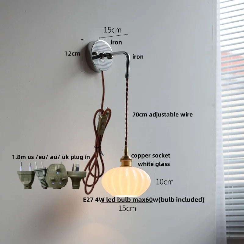 DecorBites™ Ceramic Canopy LED Wall Lamp, Adjustable Wire, Pull Chain Switch