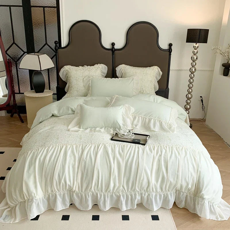 DecorBites™ Pink French Princess Bedding Set, Queen Size, Soft & Cozy with Lace Ruffles