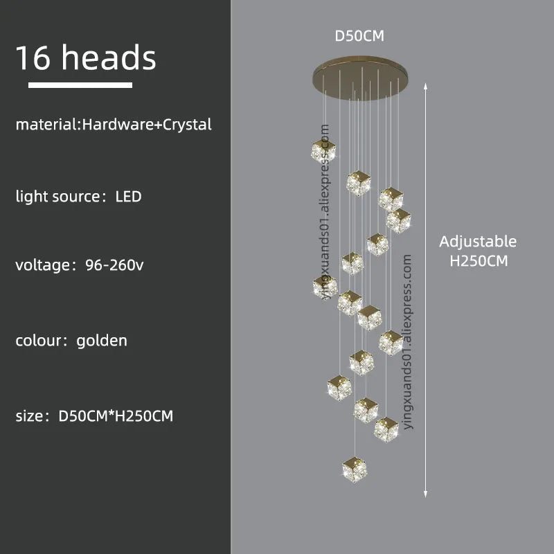 DecorBites™ Crystal Modern Chandelier for Living Room Luxury Loft LED Lighting Staircase Chandelier