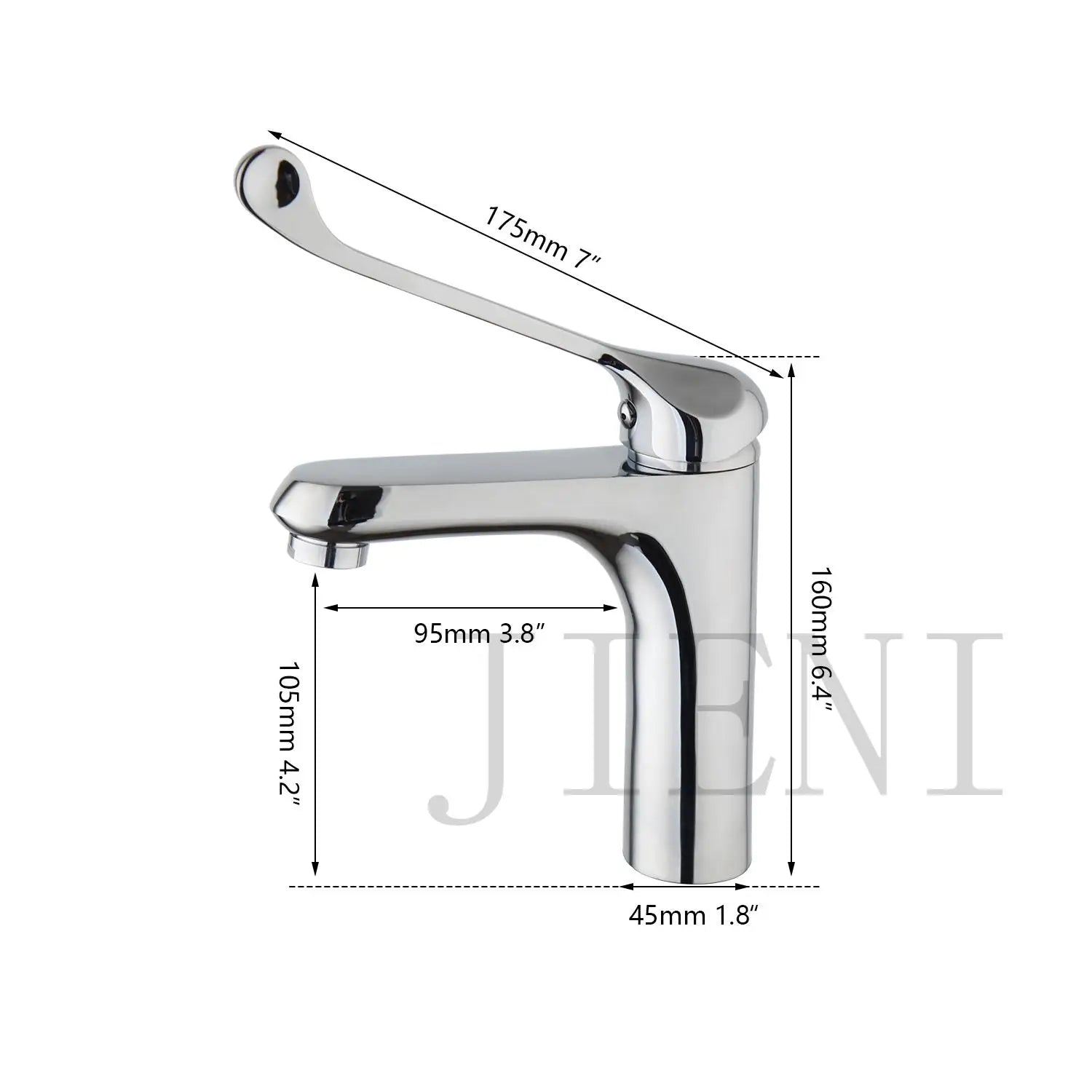 DecorBites™ Brass Long Handle Basin Faucet Mixer Tap Deck Mount Chrome Polished