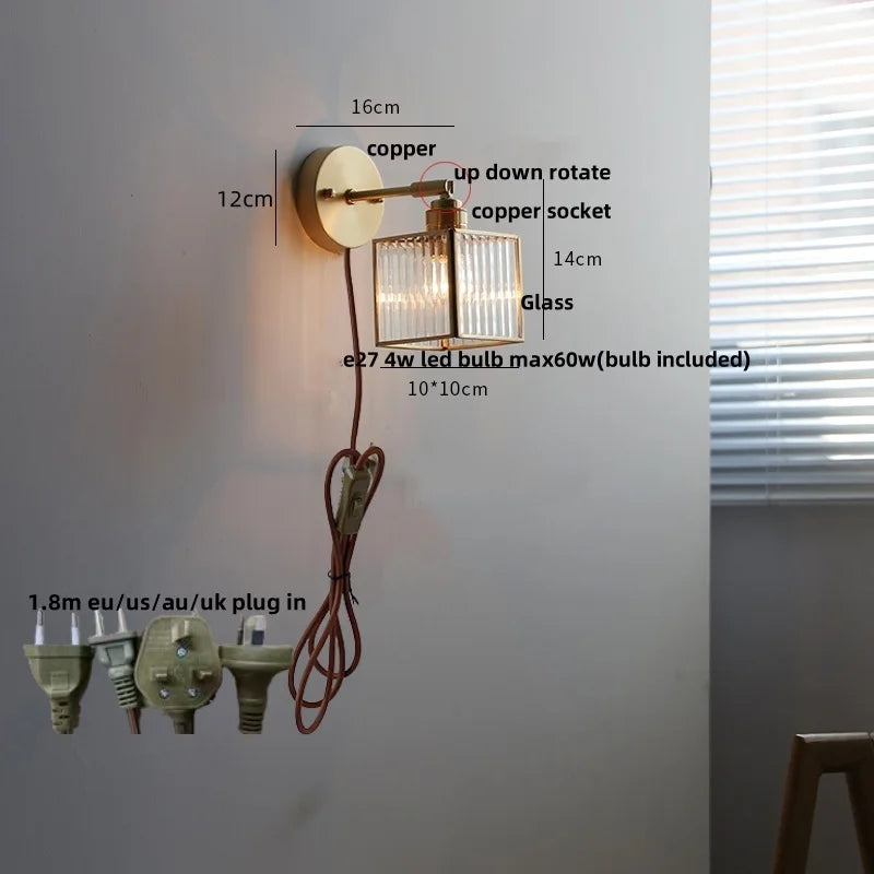 DecorBites™ Clear Glass LED Wall Sconce Pull Chain Switch Modern Bathroom Mirror Light