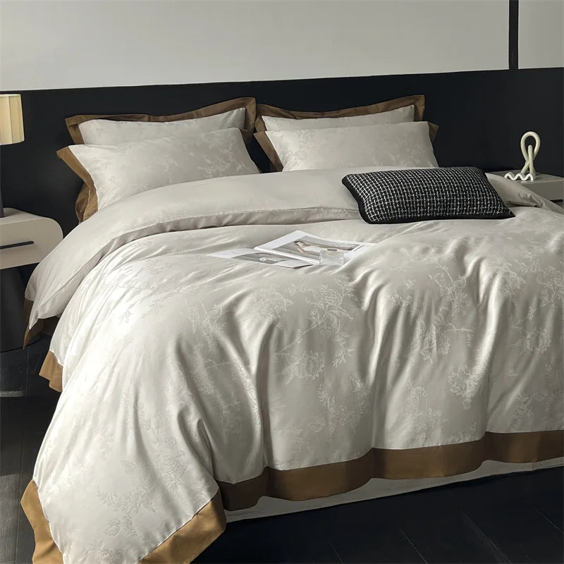 DecorBites™ Jacquard Bedding Set - Lyocell Cotton Bed Linens, Sheet, Pillowcase, Quilt Cover