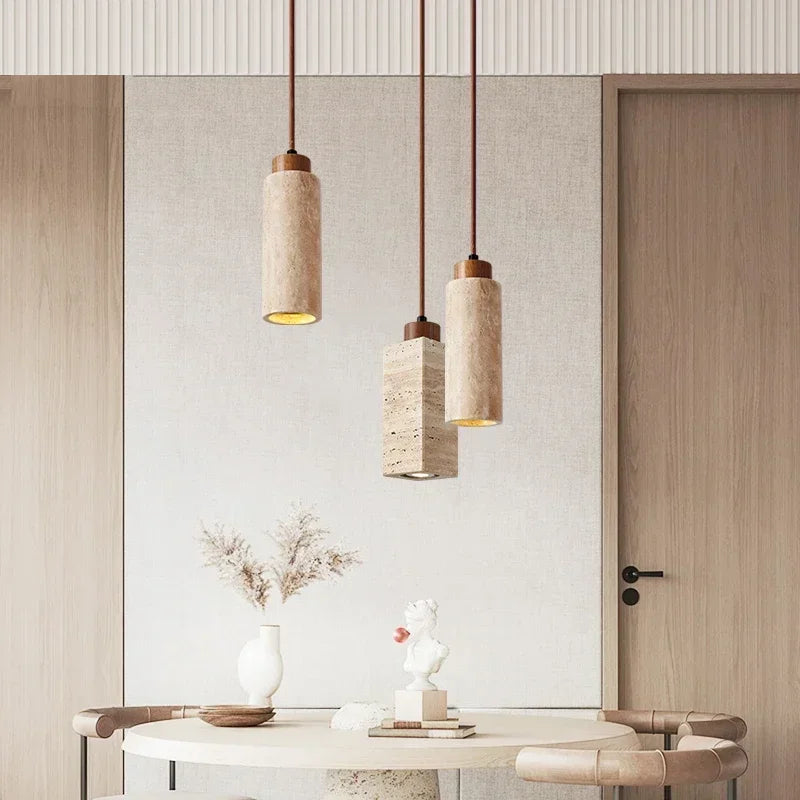 Wabi-Sabi Yellow Marble Stone Pendant Light