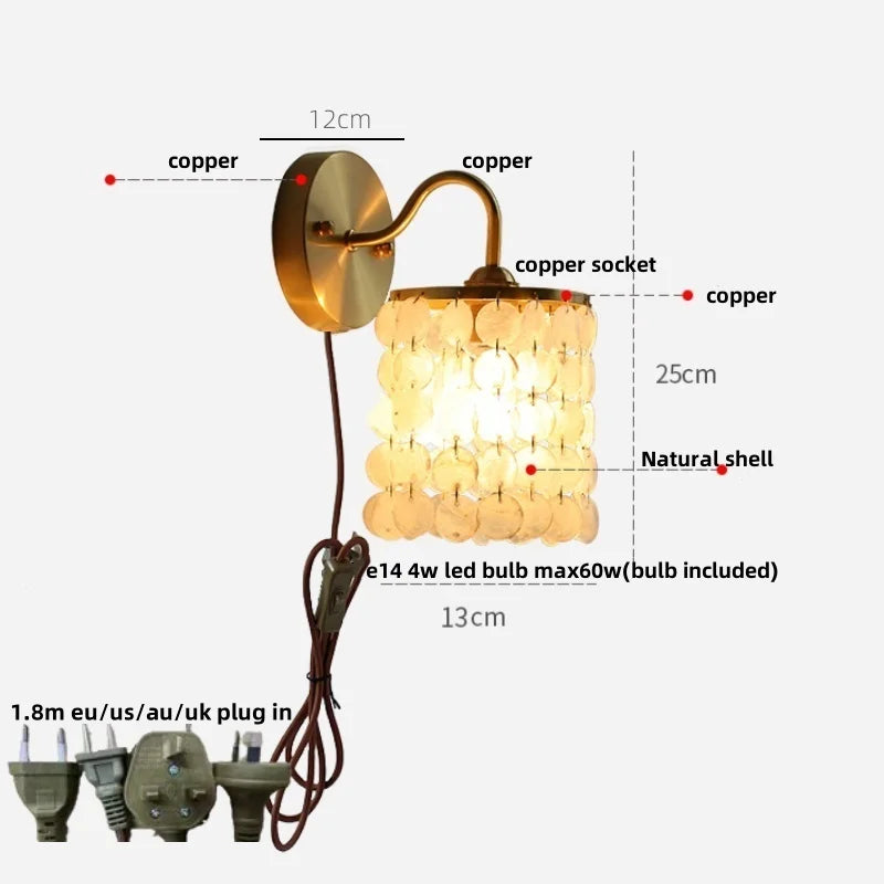 DecorBites™ Crystal LED Wall Sconce Brass Mirror Light Modern Nordic Pull Chain Switch