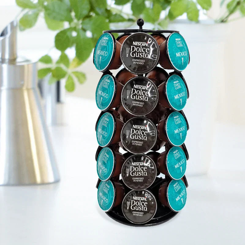 DecorBites™ Dolce Gusto Capsule Rack: Rotatable Metal Pod Holder Display Shelf for 35 Capsules