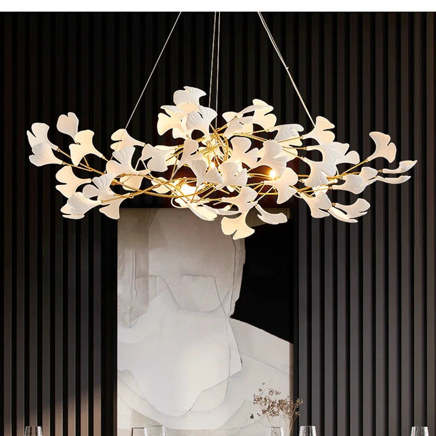 DecorBites™ Ginkgo Branch Ceramic Chandelier for Luxe Dining & Study Room