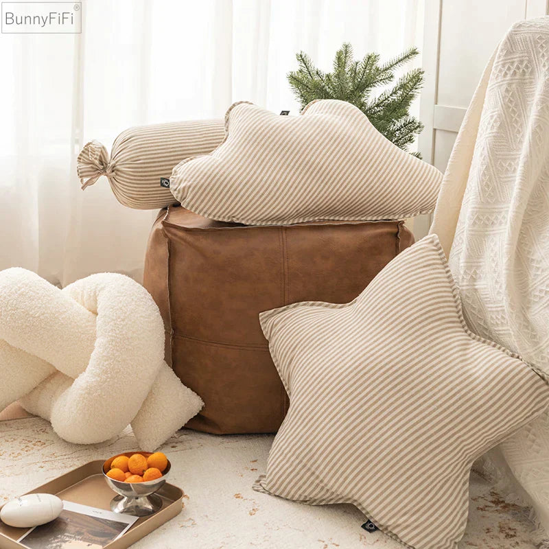 DecorBites™ Chaise de canapé pour chambre d'enfant, coussin décoratif doux, étoile, lune, rayures